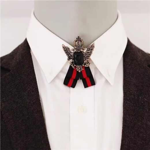 Strong Silver Japanese Fashion British Style Badge Men's Suit Breastplate Ribbon Medal Crown Pin Korean Retro Flying Eagle Brooch Bee + Ribbon