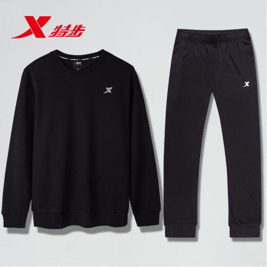 特步运动套装男卫衣春秋款2025新款春季运动服卫裤连帽外套两件套 连帽卫衣9276+黑 170/M