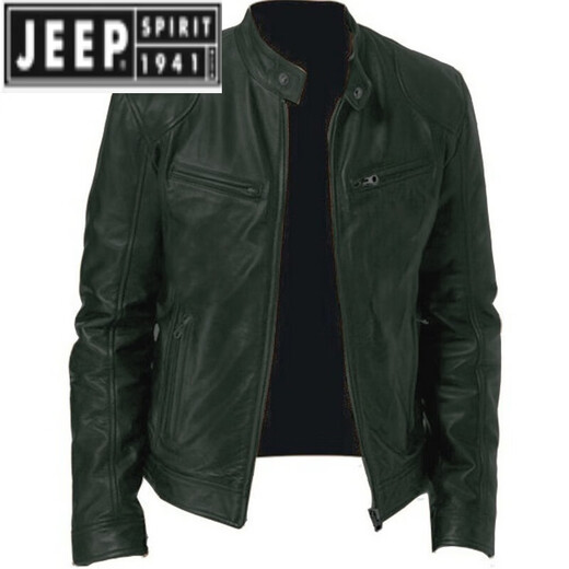 Jeep Spirit Lederjacke Herren -Topmantel vielseitiger Gentleman warmer Reißverschluss Cardigan Taschendekoration PU Lederstand Kragen Braun L.