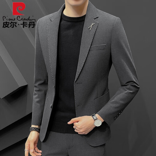 Pierre Cardin men's suit autumn and winter slim handsome casual small suit jacket wedding top Korean style trendy thickened gray XL (125-140Jin Jin equals 0.5kg)