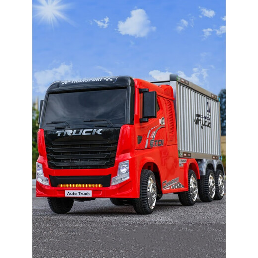 BeRica truck container extra large 8-wheel children's electric car remote control can sit on a child's baby four-wheel drive toy truck top with red + four-wheel drive soft leather seat + remote control + container