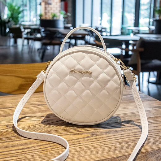 QUEEN TRIP fashion rhombus small round bag 2023 new bag women's Korean version trend niche single shoulder crossbody bag beige