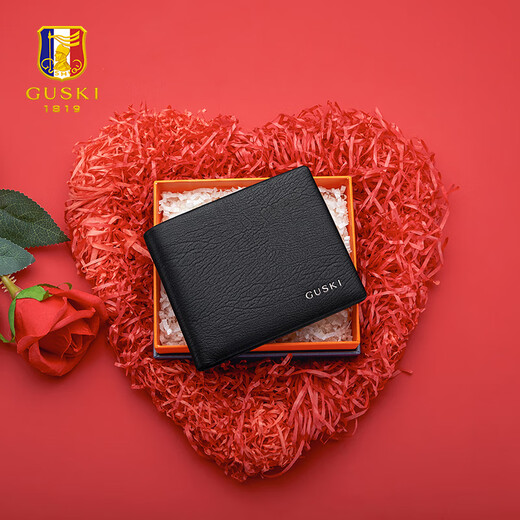 Guski (Guski) Billetera francesa para hombres Billet de cuero Genuino cuero para hombres Billetera para hombres Billetera Cumpleaños de regalo del día del padre [Caja de regalo de mostrador] 860013-1 Top Cow Whide y versátil