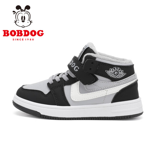 BOBDOG children's shoes warm high-top sneakers winter boys' velvet children's sports shoes 106525103 black/sky gray 34