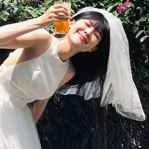 Jingli Jingda veil and marriage marriage bride headdress photo confession registration puffy yarn decoration white veil children's veil proposal veil - hairpin style