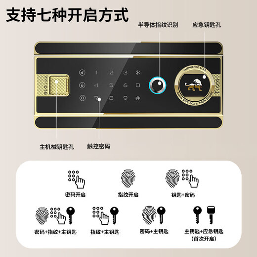 虎牌保险柜家用小型指纹密码办公财务专用保险箱全钢防盗可入墙保密保管柜 博瑞系列 60cm 钢琴黑