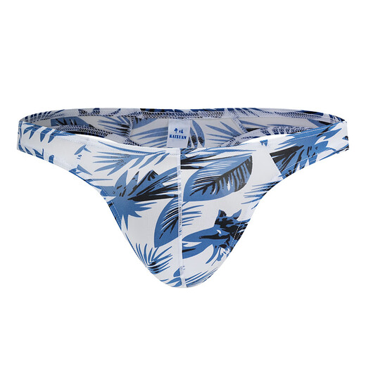 ROSELEX confidential delivery ice silk comfortable sexy thong sexy U convex bag men's t-pants fashion printed low waist black bottom leaves S