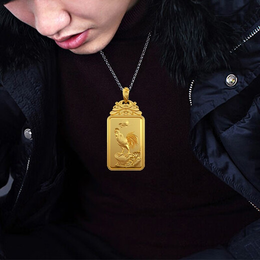 Pang Yi Solid S999 Pure Silver Zodiac Rooster Pendant Men's Rooster Silver Brand Necklace Women's Brand Big Rooster Pendant Gilt Gold Zodiac Rooster Pendant Style 1