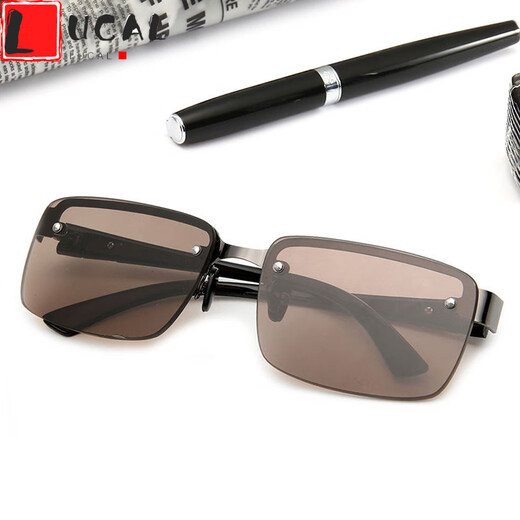 LUCALY anti-glare glasses for men, new stone mirrors for men, brown no-power flat mirrors for women, middle-aged and elderly crystal sunglasses.// Black frame, dark gray lenses, darker