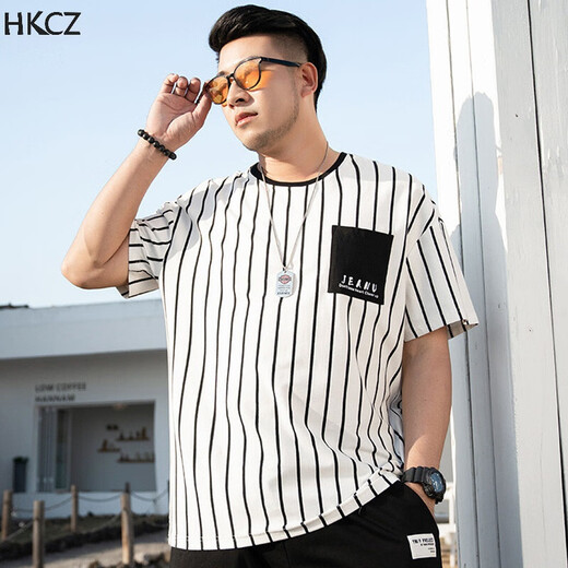 依慕琪胖人t恤男潮胖子特大码短袖T恤男加肥加大肚子胖人半袖打底衫宽松 t1049 XL (160-180斤)
