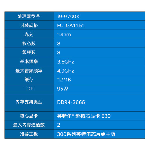 Intel (Intel) 9th generation Core i7-9700K boxed CPU processor 8 cores 8 threads single core turbo frequency up to 4.9Ghz