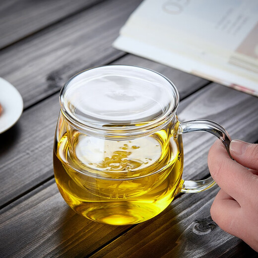 Quandu glass tea cup, tea set, office cup, drinking tea cup, green tea cup with filter liner, tea cup, glass water cup, tea cup QD01 (380ML)