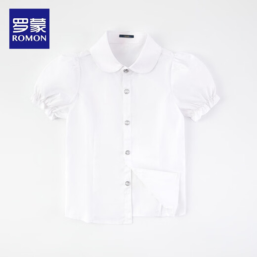 Luo Meng girls short-sleeved shirt summer big children's shirt primary school students white shirt graduation performance clothing pure white 160