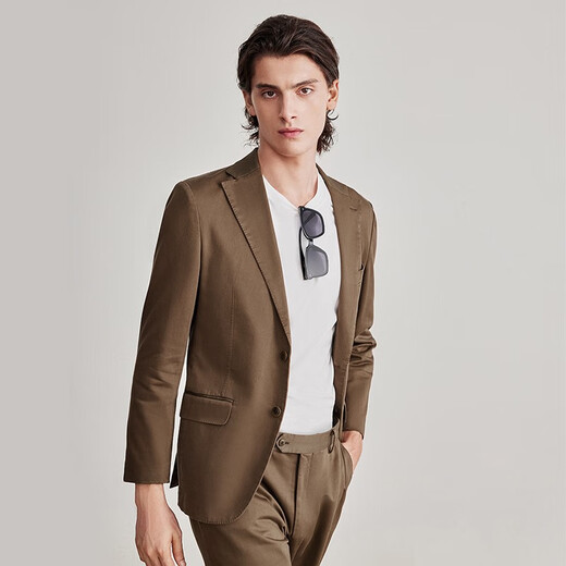 By Creations Bopin unstructured easy-care suit suit men's professional formal wear professional commuting flat lapel business suit coffee color 46 (170/88A)