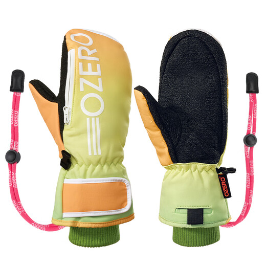 OZERO Professional Ski Gloves for Men and Women Snowboard Kevlar Thickened Outdoor Winter Waterproof and Warm Finger Ski Equipment Kevlar Stewed Five Fingers Inside - Green and Yellow 9227# S Hands for Little Girls and Teenagers