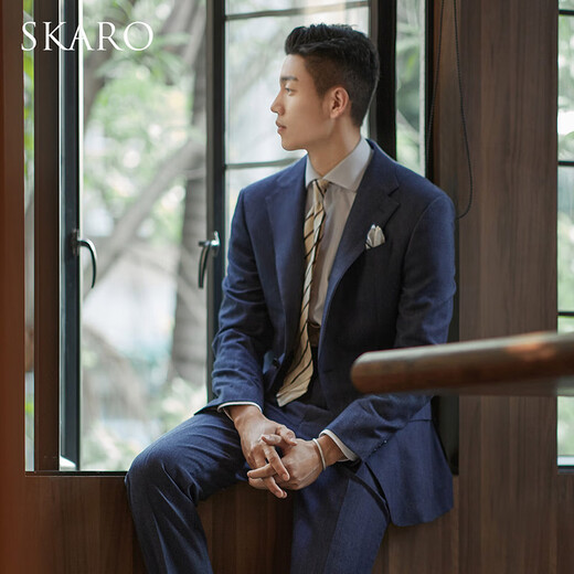 SKARO【澳洲纯羊毛】 修身西装外套男商务轻正装西服条纹单西 蓝色条纹SKV291-3（单西） 50