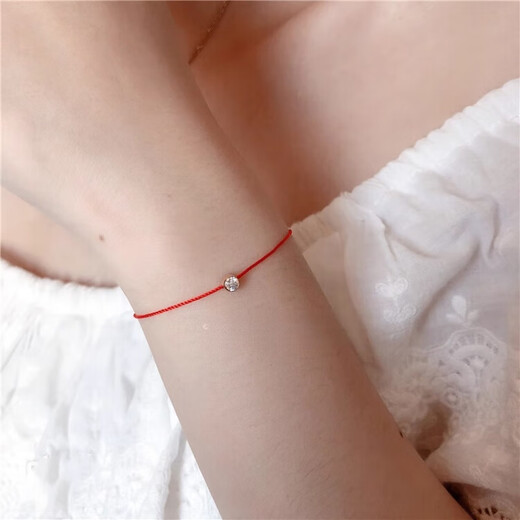 Fat Donglai's same style 18k gold thin bracelet single diamond red rope bracelet thin birth year rabbit Korean version plated 1 full red rope gold