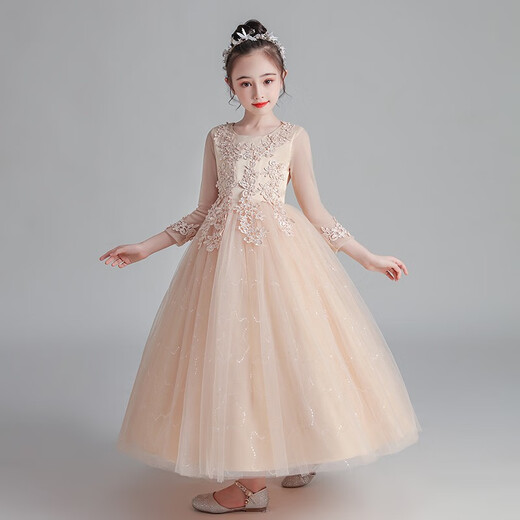 Dev Ake children's dress girl princess skirt high-end long skirt small host piano performance evening dress big boy middle school student CW683 long white 150 (suggested 61-70 Jin [Jin equals 0.5 kg])