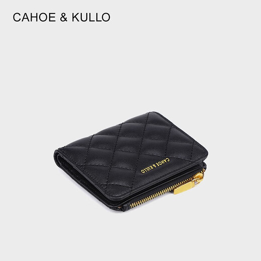 CAHOE KULLO official cowhide wallet women's short 2025 new clutch bag women's card bag multi-functional coin purse wallet black-CK women's bag birthday gift for girlfriend