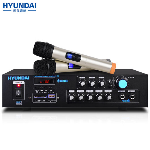 HYUNDAI modern home KTV audio amplifier dedicated for home card package speakers high-fidelity Bluetooth wireless high-power music amplifier D70 (including dual wireless microphones)