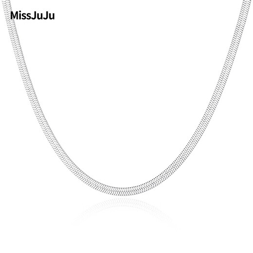 Miss JuJu pt950 platinum necklace platinum men's plain chain fashion wide flat blade chain shiny snakeskin snake bone chain for women weight 7.7-7.9g length 48cm width 2.0mmM buckle