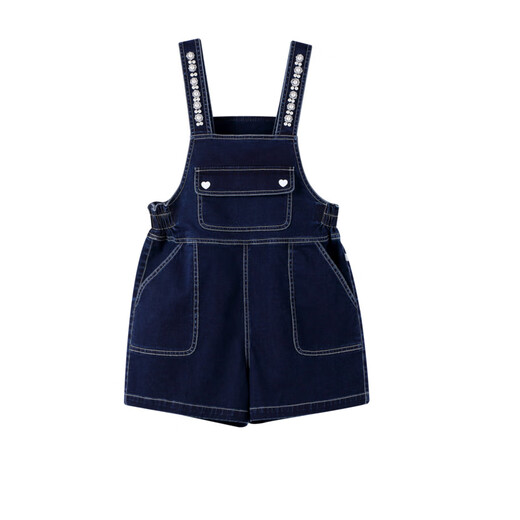 Anaire Girls 'Denim Overalls 2024 Sommer Neues lässige Trend -Hosenträger -Shorts Denim Blue 160 cm