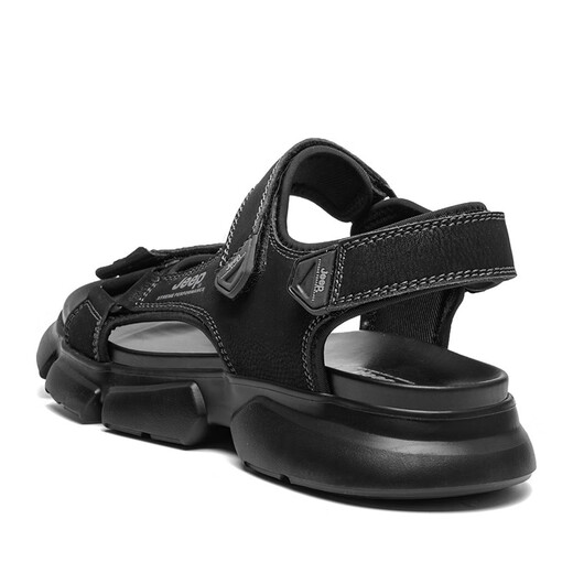 Jeep-Herrenschuhe, neuer Sommer echter Kuhwahnsinns-Sportsandalen, weicher Sohle bequemer und leichter Outdoor-Anti-Rutsch-Strandschuhe 1585 Schwarz (Lederschuhgröße) 39