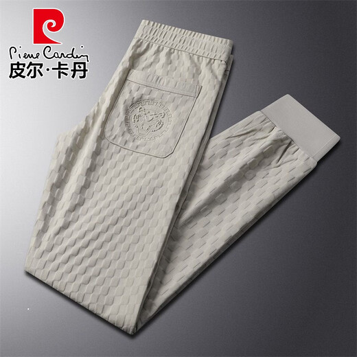 Pierre cardin spring and autumn new knitted stretch jacquard fashion casual pants European trendy slim straight men's pants loose black tying BK9901 4XL