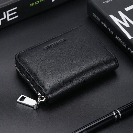 Ehrenmann große Kapazität Echtes Ledertasche, Herren- und Frauen erste Schicht Cowide Card Bag, Führerschein Ledertasche, Organ-Kartentasche, Schwarz