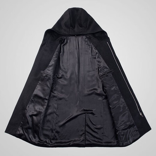 
Ding bronze hooded wool coat men's mid-length middle-aged men's business casual winter wool coat high-end wool coat black 175