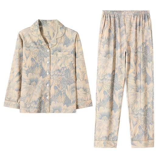 
Quguo (QUGUO) spring and autumn women's pajama cardigan long sleeve pure cotton spring and autumn women's autumn women's full cotton home clothing set 9215 lilac brown 3XL [recommended 160-180Jin [Jin equals 0.5 kg]]