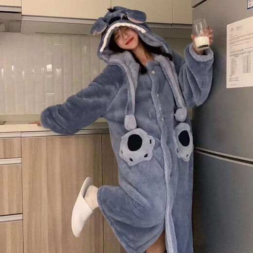 Youshifi Stelzenpyjama für Herbst und Winter für Frauen Koralle Velvet verdickte Samtbademantel für Winterpaare Lange Männer großer Größe Mary Katze [Frauen pink] Single Nachthemd [hochwertiges Samt] l Gewicht 130-150 Jin [Jin gleich 0,5 kg] [hochwertiges Velvet]