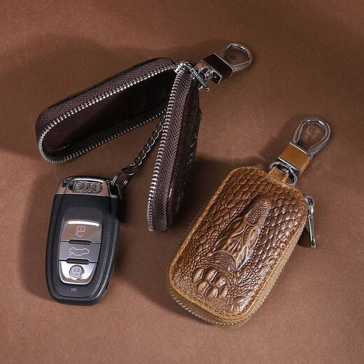 Первый слой Cowhide Car Caue Bag для мужской подлинной кожи простая сумка на молнии для мини -трейлера по талии Ключевой корпус Универсальный черный крокодиловый рисунок (13662)