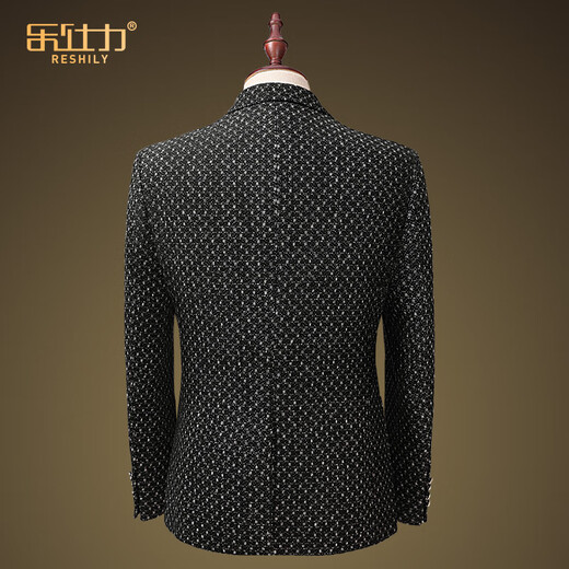 RESHILY wool suit jacket men's casual suit spring and autumn handsome trendy single Western Korean style slim pattern fabric, black and gray grid, single suit 185/XXL/54 (weight 150-160 Jin [Jin equals 0.5 kg])