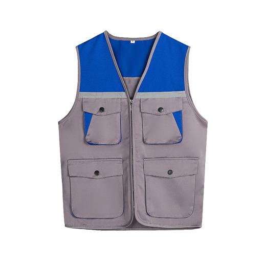 Minggu Multi-Pocket Construction Site de construction gilet gris pinbao bleu l ZG17081