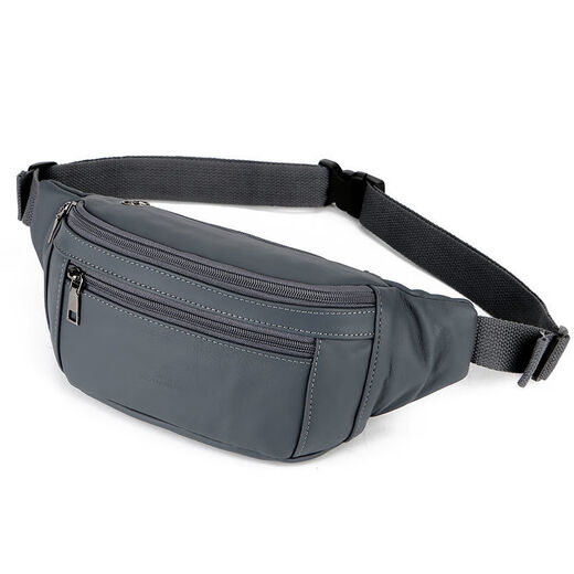 Cool kangaroo waist bag men's genuine leather cowhide multifunctional large capacity oblique crossing construction site work running waist new mobile phone bag 866 gray