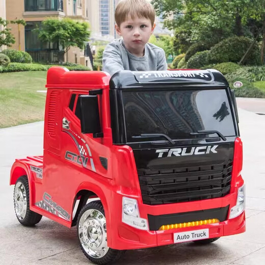 BeRica truck container extra large 8-wheel children's electric car remote control can sit on a child's baby four-wheel drive toy truck top with red + four-wheel drive soft leather seat + remote control + container