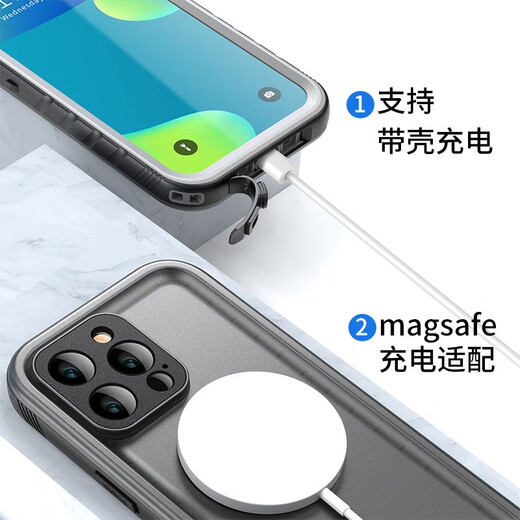 Suitable shield suitable for Apple waterproof mobile phone case iPhone14promax waterproof and dustproof 14Plus drop-proof lens 14 thickened anti-fall swimming and diving takeaway three-proof protective case Apple 14 protective case [waterproof and fall-proof]