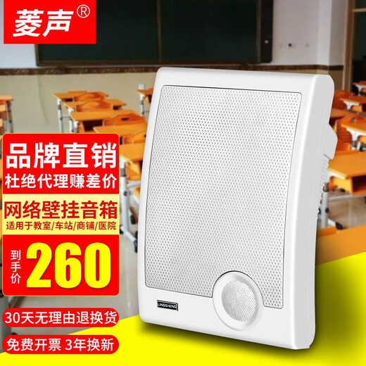 菱声 IP数字网络音柱4G云智能室外户外防水壁挂音箱校园公共广播系统商场寻址有源音响吸顶喇叭POE 20W黑（白）色网络壁挂音箱