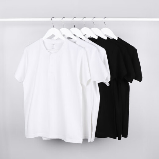 Chukuo heavyweight pure cotton Henley short-sleeved T-shirt men's summer American retro trend ins loose casual Henley collar T-shirt white S (recommended 90Jin Jin equals 0.5kg -110Jin Jin equals 0.5kg)