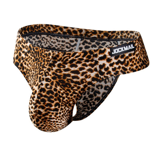 Please Confidential Shipping Leopard Design Sexy Men's Underwear Comfortable Big Bag Thong Nylon Silky L Leopard Yellow