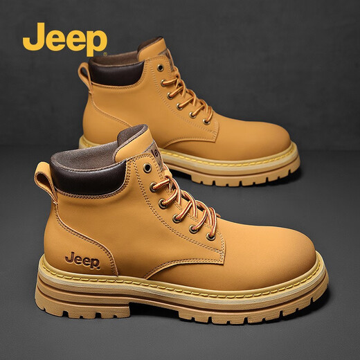 吉普（JEEP）马丁靴男春秋新款复古美式工装靴二层牛皮耐磨踢不烂大黄靴 金黄色（皮鞋码） 42 (260mm)