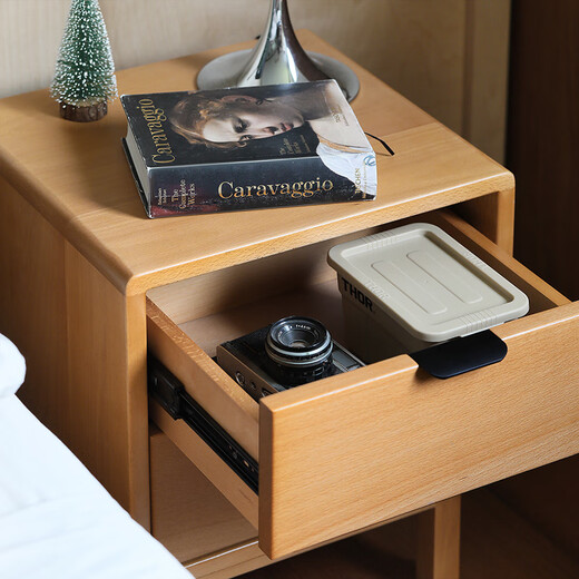 NORHOR北欧表情/中古复古风日式简约/小朴实木双抽床头柜带阻尼 黑色 现货 （无需安装开箱即用）40x35x50cm