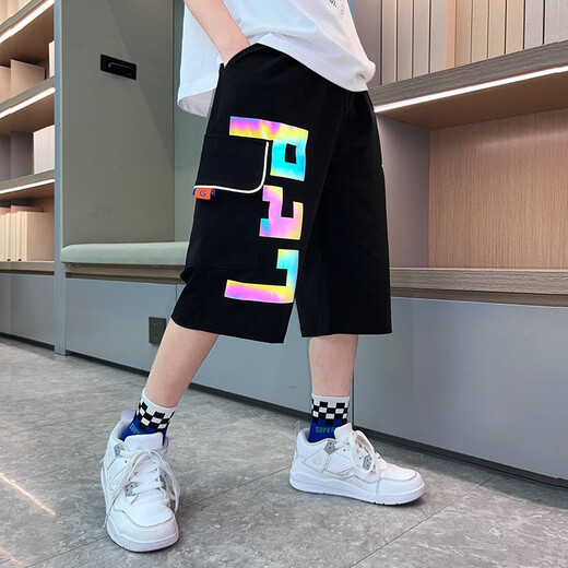 尚学季 童装男童七分裤夏季工装裤中大童薄款裤子儿童中裤洋气马裤洋气 【681】速干黑色 130 高125CM左右 重55斤以内