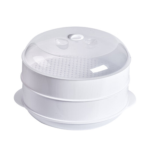 Suitable for Galanz microwave steamer, steamer with lid, steaming box, steaming tray, microwave bowl, used for rice, steamed buns and dumplings heating box, plastic steamer container, large white two-layer (with 1 steaming cloth)