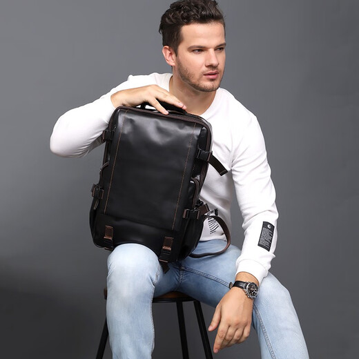 Slow Time Business Casual Leder Rucksack Pendelkopf Leder Rucksack Schoolbag Reisetasche Männer und Frauen Computertasche Schwarz schwarz