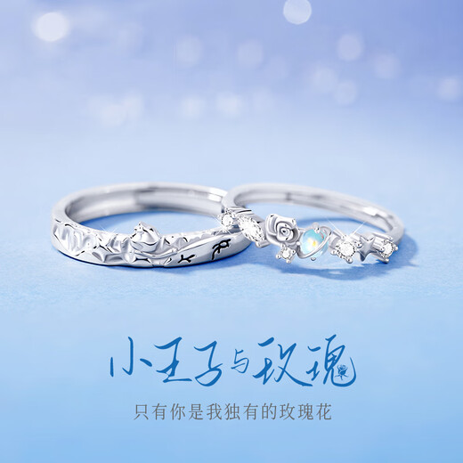 GLTEN Little Prince and Rose Couple Ring Silver Pair of Rings Female Birthday Gift Proposal Wedding Anniversary Gift for Boyfriend, Girlfriend and Wife