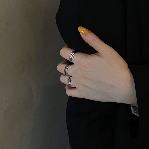 Pei Nanwei retro Roman numeral open index finger single ring men's ins trend hip-hop cold style fashion three-piece set Retro Roman numeral ring 3-piece set