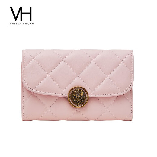 VANESSA HOGAN VH女包时尚玫瑰钱包菱格皮夹手拿包多卡位牛皮零钱银行卡包 黄色（礼盒款）
