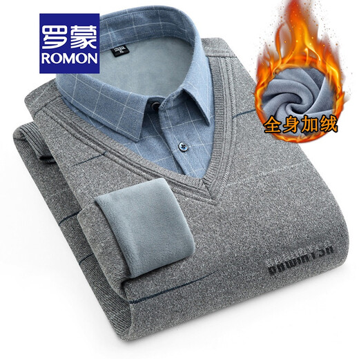 Lomon Brand Herbst und Winter plus Samt verdickter Pullover für Männer gefälschter zweiteiliger Pullover Herbst und Winter New Style Velvet verdickte modische Pullover mittleren und junger Pullover für Männer JV6621 Navy Blue 170/L